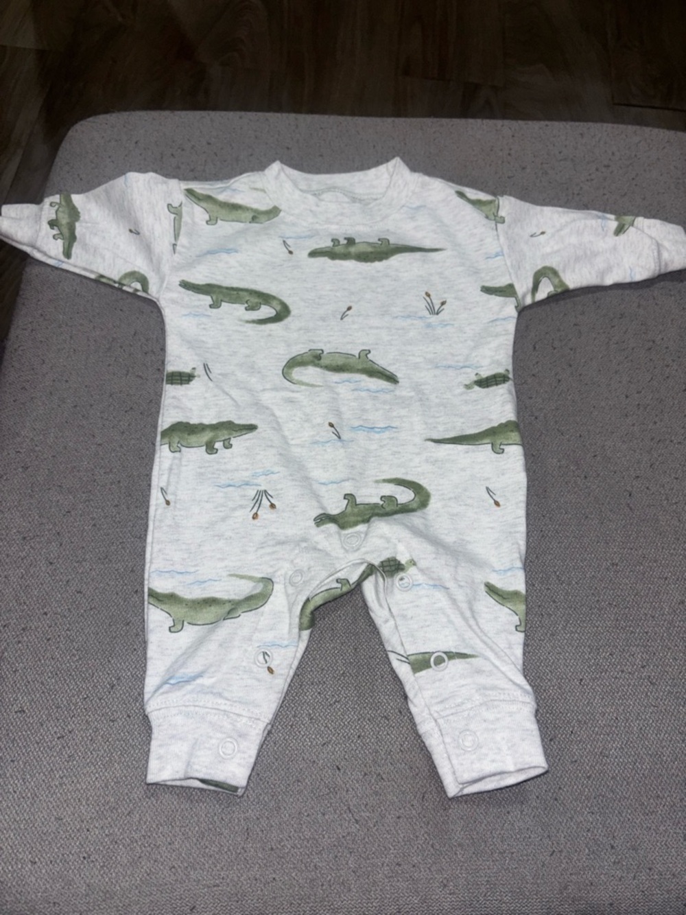 Carter's Light Gray One-Piece Footie with Green Alligator Print